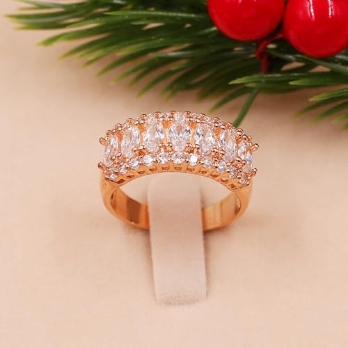 Women's 7-Stone CZ Wedding Ring, Oval Cut Cubic Zirconia Eternity Band in Silver/Rose Gold/Gold Color, Ideal for Engagement or Special Occasions4