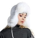  Insun Femmes Chapka en Fausse Fourrure de Renard Anti Vent Aviateur Casquette Chapeau de Trappeur d\'hiver Blanc 52-60cm