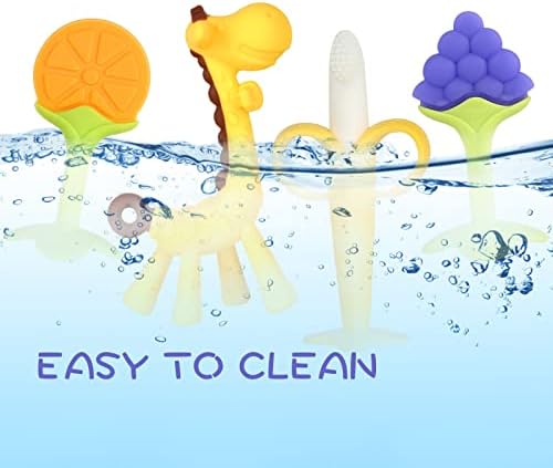 Chuya Teething Toys (4 Pack) Teething Toy for Baby, Teach Teeth Brushing ,BPA-Free,Chew Toy for Infants Toddlers Silicone Baby Teethers Giraffe Fruit Teething Stick for Babies 3 Months+ - 4