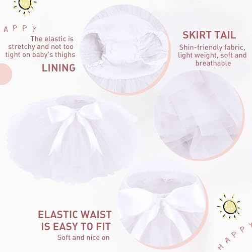 Baby Girls Tutu Skirt with Diaper Cover,Soft Tulle Skirt Infant Shorts with Headband3