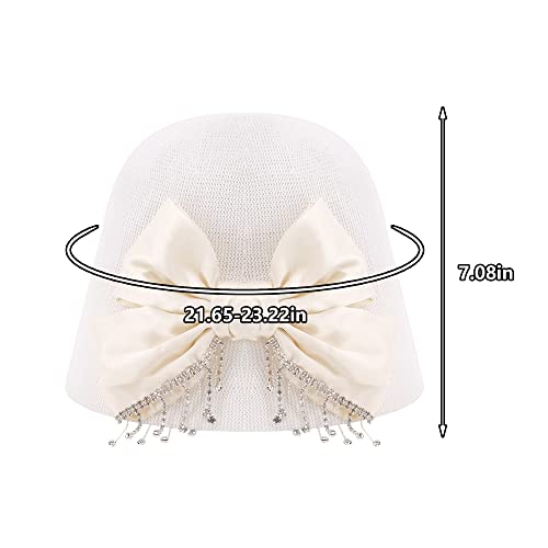 Surkat Rhinestones Bow Fodable Bucket Hat Cotton Packable Fisherman Cap Sun Hat For Women #TOP3
