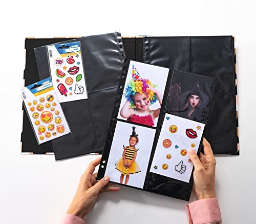 HERMA 7785 Fotohüllen für Ordner, 10 Stück, 10x15 cm, 4 Fächer geteilt, beidseitig bestückbare Fotophan Fotosichthüllen Sammelhüllen Postkartenhüllen Prospekthüllen mit Eurolochung, schwarz