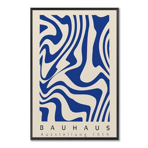Vintage Bauhaus Exhibition Framed Poster Abstract Geometric Composition Canvas Wall Art Dynamic Asymmetrical Layout Prints Painting For Home Bedroom Dorm Wall Decor 12x16in Framed