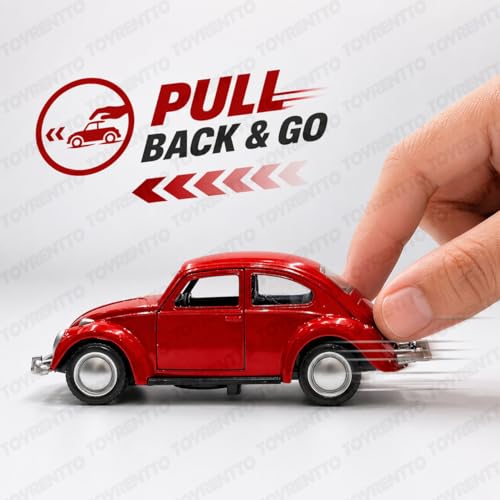 Image of 1:36 Scale Classic VW Beetle Die Cast Pull Back Toy Car with Openable Doors, Metal Body Collectible Model for Kids & Adults, Red