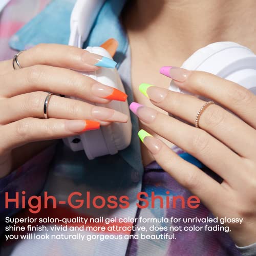 Image of modelones Gel Nail Polish Set - 6 Colors Neon Bright Gel Polish Kit 2024 Summer Pink Neon Yellow Orange Nail Polish Gel Sage Green Blue Gel Nail Kit Soak Off LED Rainbow Festival Gifts for Girls Women