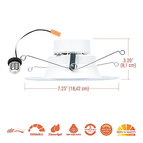 halo 56 inch led recessed light retrofit selectable cct 2700k-5000k dimmable dim to warm 9001200 lumens wet location indoor outdoor ceiling downlight rl56ls9fsd2w1ewh