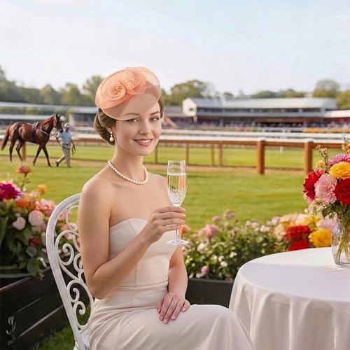 Image of DRESHOW Fascinators Hat Feather Headband Women's Fascinators Tea Party Headwear with Clip Flower Head Band for Girls & Women