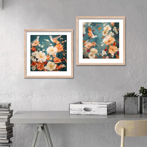 Image of kotart - Birds wall art home decor frames for wall hanging, living room, office | Floral art for home decoration Set of 2 (F)