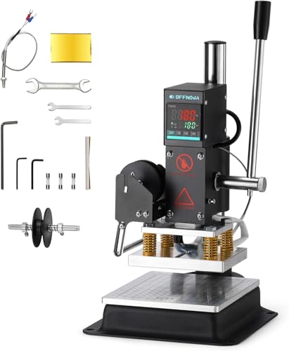 OFFNOVA Hot Foil Stamping Machine 10x13cm with U-Slot & Movable Table 110V Digital Embossing Machine Manual Tipper Stamper for PVC Wood PU Leather Logo