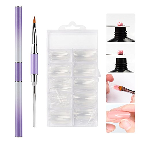 Vrenmol Poly Gel Nail Brush Dual-ended Slice Shape Tool with 100pcs Clear Dual Nail System Form Fake Nail Tips for UV Gel Nail Polish 10 Size Vrenmol Poly Gel Nail Brush Dual-ended Slice Shape Tool with 100pcs Clear Dual Nail System Form Fake Nail Tips for UV Gel Nail Polish 10 Size