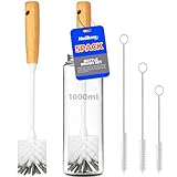 Holikme 5 Pack Bottle Brush Cleaner Set, 14' Bamboo Handle Bottle Cleaner Brush, 3 Straw Brushes, Bottle Cleaning Brush for Water Bottle, Cups, Baby Bottle, Straws Grey White