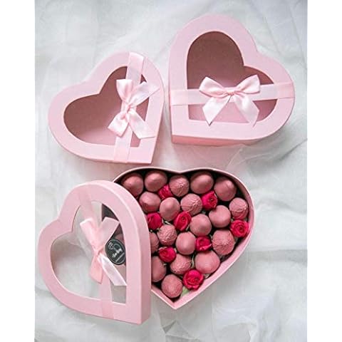 UNIKPACKAGING Premium Quality Heart Shaped Flower Boxes, SET OF 3, Gift Boxes for Luxury Flower and Gift Arrangements, with Lids, Ships From USA (Pink) Cover