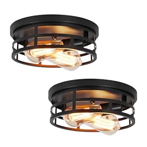 2 Pack Black Modern Farmhouse Lighting Fixture,Flush Mount Ceiling Light Fixture, Hallway Light Fixtures Ceiling,Close to Ceiling Lighting,Perfect for bedrooms, Stairs, Laundry Rooms