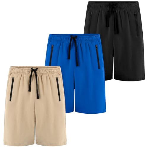 Image of BIG ELEPHANT Boys Cotton Athletic Shorts with Zipper Pockets & Drawstring