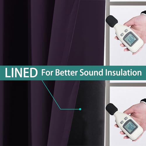 Image of Yakamok Purple 100% Blackout Curtains 84 Inches Long for Bedroom, 1 Panel | Blackout Curtain Panels for Bedroom, 2 Thick Layers Grommet Top Thermal Insulated Drapes with Black Liner for Living Room