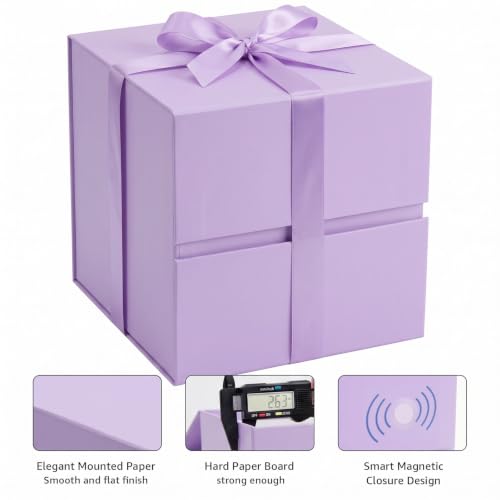 Image of LIFELUM Purple Gift Box for Birthday with Magnetic Lid, 10.2 inchx10.2 inchx10.2 inch