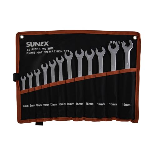 Sunex Tools 9917MA Metric V-Groove Combination Wrench Set 8mm - 19mm Fully Polished 12-Piece (Includes Roll-Case)