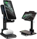 Veelink 2 in 1 kabelloses Ladegerät 10 W faltbares kabelloses Ladegerät Winkel Höhenverstellbarer Tablet-Halter Kompatibel mit iPhone 12 / 11Pro / XS/XR/X, Samsung S10 / S9 / S8 und Qi-Smartphones