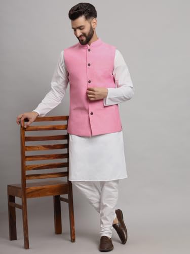 Image of LATEST CHIKAN Men's Traditional Cotton Solid Nehru Jacket /Waistcoat