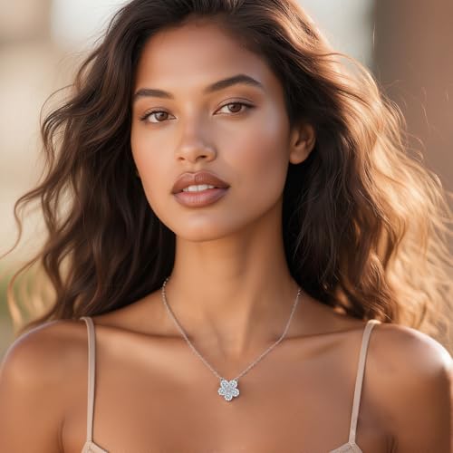 Reffeer Solid 925 Sterling Silver Cubic Zirconia Flower Choker Necklace for Women Teen Girls Sparkling Flower Pendant Necklace2