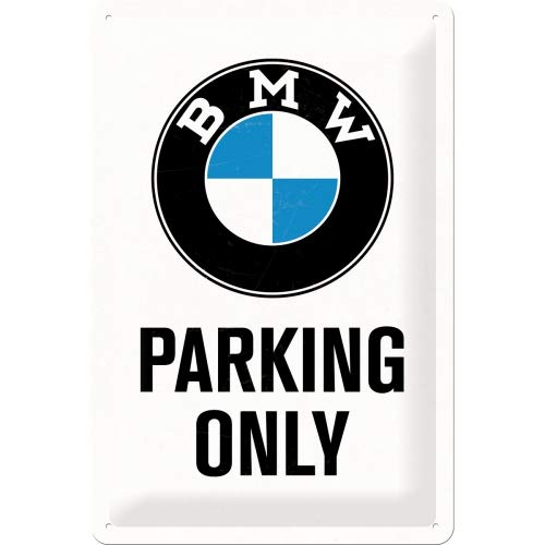 BMW – Parking Only White – Geschenk-Idee für Auto Zubehör Fans Blechschild, aus Metall, Bunt, 20 x 30 cm
