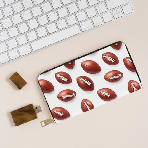 Leather Thin Slim Wallets for Women & Men - Football Print Card Wallet Holder with Zipper4