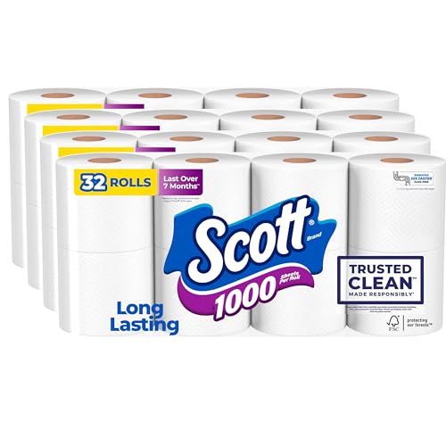 Scott 1000 Toilet Paper, 32 Rolls, Septic-Safe, 1-Ply Toilet Tissue