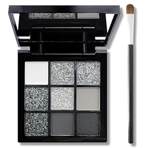 9 Farbe Smokey Lidschatten Palette, Hochpigmentiert Lidschatten Schwarz Dunkel Grau Weiß Eyeshadow Palette Mit Spiegel, Matt Shimmer Weicher Glatter Puder Liedschatenpalete Zu Halloween (02 Smokey)