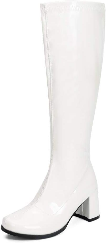 Women's Gogo Boots Knee High Chunky Block Heel Square Toe 60s 70s Disco Costume Boots