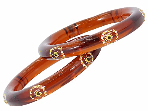 Image of NMII Traditional Glass With Diamond Cutting Pattern Glossy Finished Stylish Kada Set For Women And Girls | Crystal Glass Kada Bangles Set For Wedding, Festive