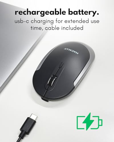 Image of Macally Wireless Bluetooth Mouse for Mac, MacBook Pro /Air, iPad, Laptop, and PC - Quiet Click and Comfortable Apple Wireless Mouse - Rechargeable - Space Gray
