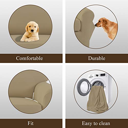 Image of Easy-Going 4 Pieces Microfiber Stretch Recliner Slipcover - Spandex Soft Fitted Sofa Couch Cover, Washable Furniture Protector with Elastic Bottom Kids,Pet (Recliner,Tan)