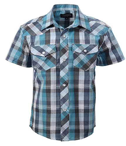 Image of Gioberti Boys Casual Western Plaid Pearl Snap-on Buttons Short Sleeve Shirt