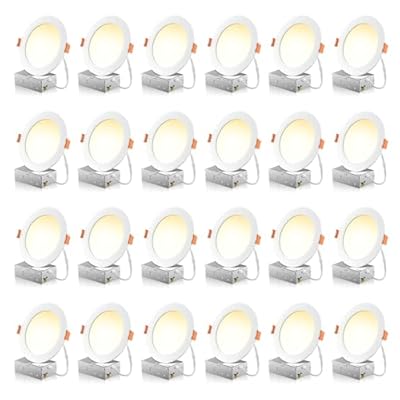 FREELICHT 24 Pack 6 Inch 5CCT Ultra-Thin LED Recessed Ceiling Light with Junction Box, 2700K/3000K/3500K/4000K/5000K Selectable, 1050LM Brightness, Dimmable Canless Wafer Downlight, 12WEqv110W-ETL&FCC