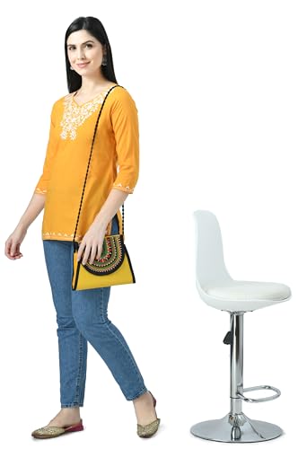 Image of QAZMI Women's Resham Embroidered Kurti |Elegant Design,3 /4 Sleeves, Sweet Heart Neck
