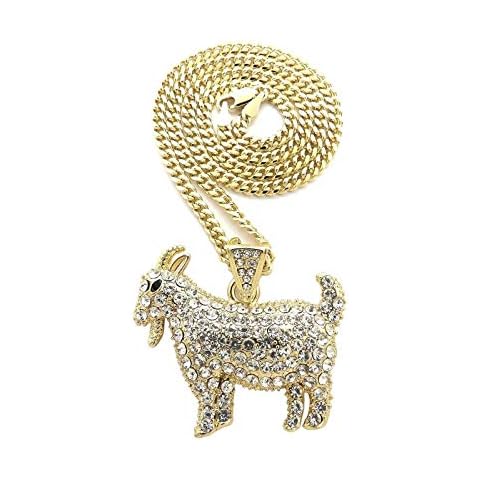 Shiny Jewelers USA MENS ICED OUT HIP HOP GOAT PENDANT BOX, ROPE, CUBAN CHAIN NECKLACE (Cuban Chain Gold) Cover