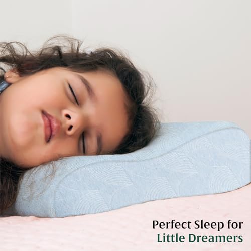 Image of The White Willow Bed Pillow For Kids-Toddler Pillow For 3 Years To 8 Years-Contour Memory Foam Soft Kids Pillows For Sleeping-Small Neck Support Pillows For Girls & Boys-Toddler Pillows-Sky Blue Cover