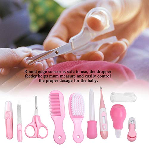 Baby Grooming Set, 10 in I Hair, Nail, Nose, Tooth and Ear Clean Essentials Accessories Portable Baby Care Grooming Kit for Baby Girl Or Baby Boy(Pink) - Thumbnail 2