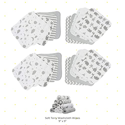 Image of Spasilk 20-Piece Washcloth Set for Newborn Boys and Girls, Soft Terry Baby Washcloths, Baby Essentials, Gray Celestial
