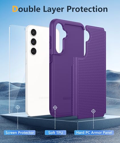 Image of FNTCASE for Samsung Galaxy S23-FE Case: Dual Layer Protective Heavy Duty Cell Phone Cover Rugged Full Body Drop Protection Military Grade Shockproof Phone Case (Purple)