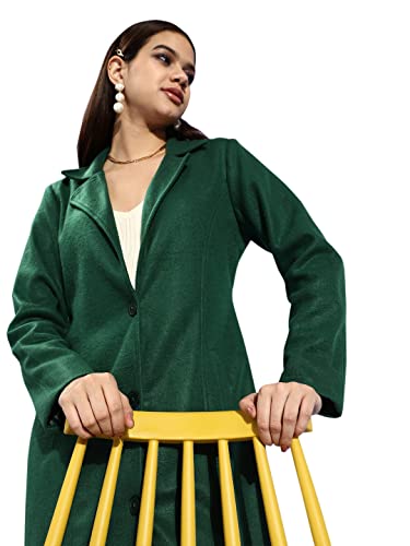 Image of Style Quotient Women Green Solid Trench Coat