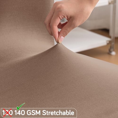 Image of HOKIPO 'SereneSolids' 140 GSM Polyester Blend Dining Chair Cover Set of 4, Dark Camel (AR-6246-DCML)