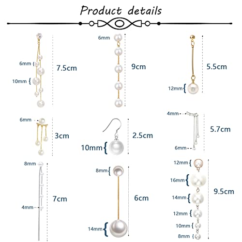 SAMOCO 9 Pairs Big Simulated Pearl Long Tassel Drop Earrings for Women Double Sided Front Back Pearl Earrings Cross Imitation Pearl Dangle Earrings3