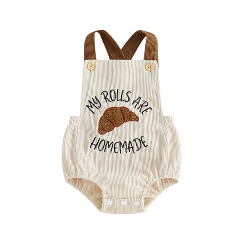 mlpeerw My First Thanksgiving Baby Boy Girl Outfit Turkey Print Romper Overalls Cute Newborn Fall Winter Clothes (My Rolls Are Homemade Brown 12-18 Months)