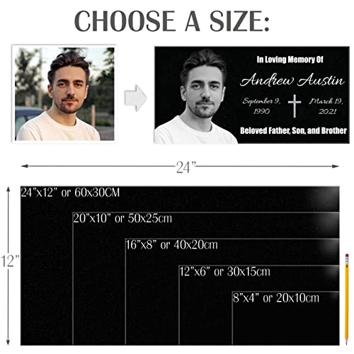 Image of 24x12 Grave Markers for Cemetery for Humans, Headstones for Graves, Memorial Stones, Bereavement Garden Stones, Remembrance Stone, Tombstones for Graves, Commemorative Plaque w / Porcelain Photo Cameo