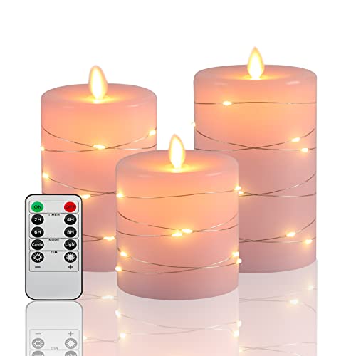 Fanzir Pink Flameless Candles with String Lights Battery Operated