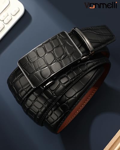 Image of Mens Belt Genuine Leather Ratchet Belt for Men Dress | Adjustable Buckle, Trim to Fit, for Men Pant Jeans, Business & Casual Wear, Smooth Sliding
