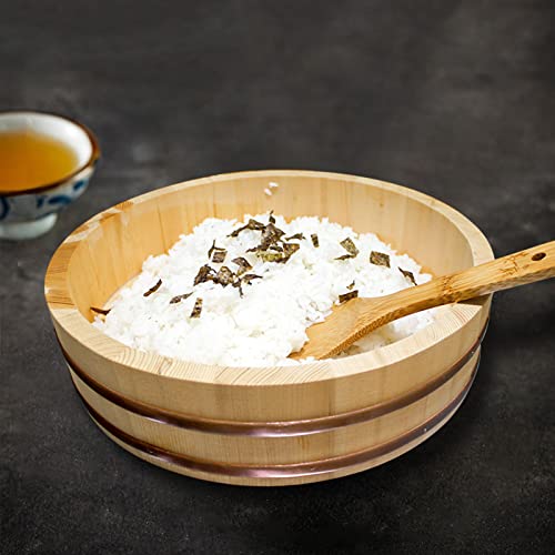 Wsha Pine Wood Sushi Rice Bowl With Copper Band, Japanese-Style Hangiri Sushi Rice Mixing Tub, Rice Bucket For Making Sushi And Bibimbap Rice,56X15Cm #TOP4