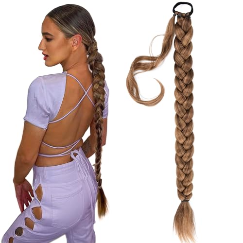 VOPPIS 30" Long Braided Ponytail Extension Caramel Brown
