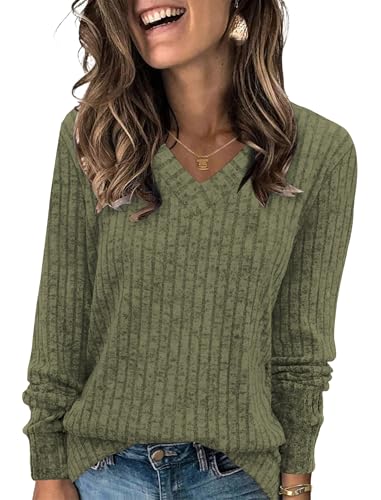 Image of Zeagoo Long Sleeve Shirts for Women V Neck Casual Sweaters Basic Knit 2025 Fall Fashion Pullover Tops